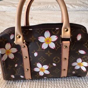 Brown and Pink Floral Satchel Vintage